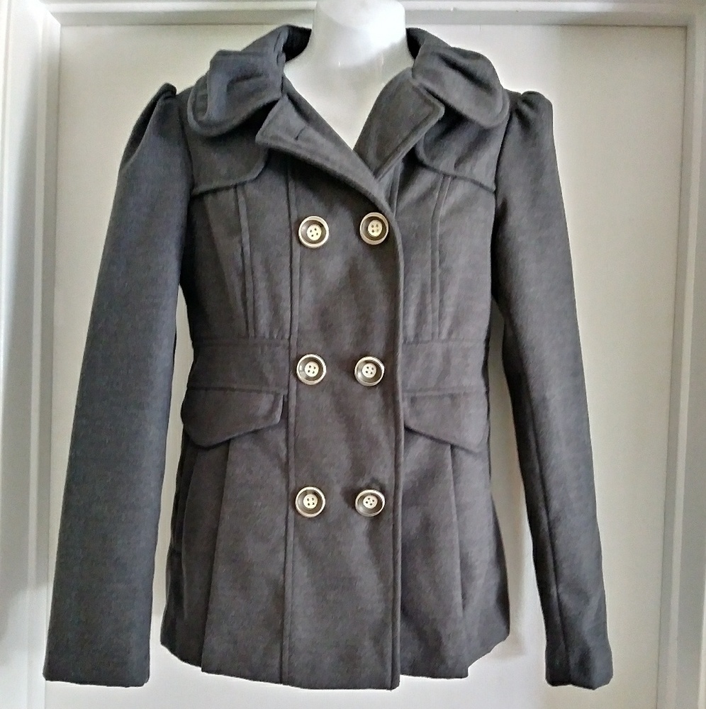 H2j Double Breasted Peacoat. Gray Woman Coat. Winter Coat. Elegant Coat